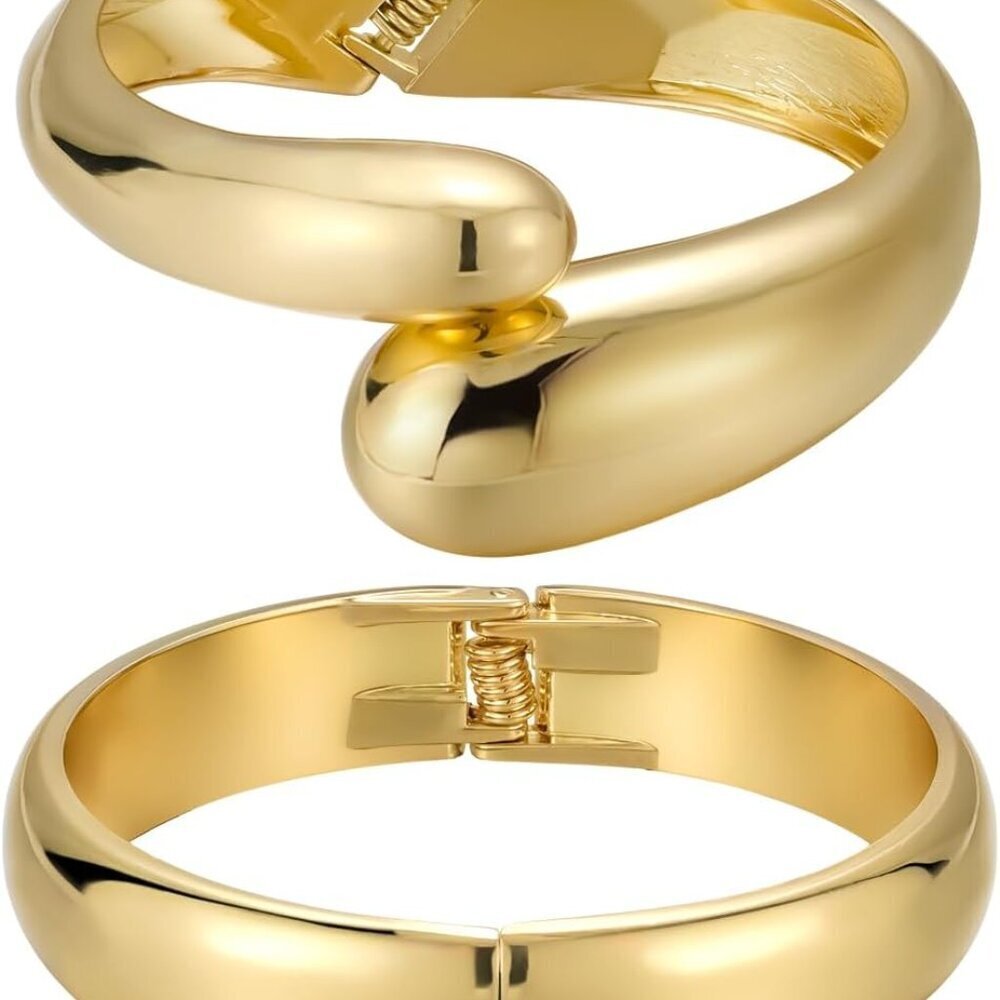 Gold Cuff Bracelets Set 18K Open Bangles for Women Elegant Party Jewelry